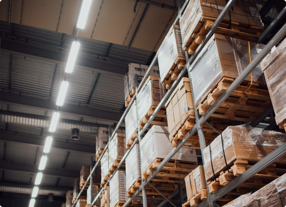 A warehouse full of pallets and boxes.