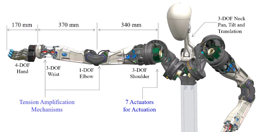 Labeled anatomy of a humanoid robot joint showing bearing position within the actuator stack 

